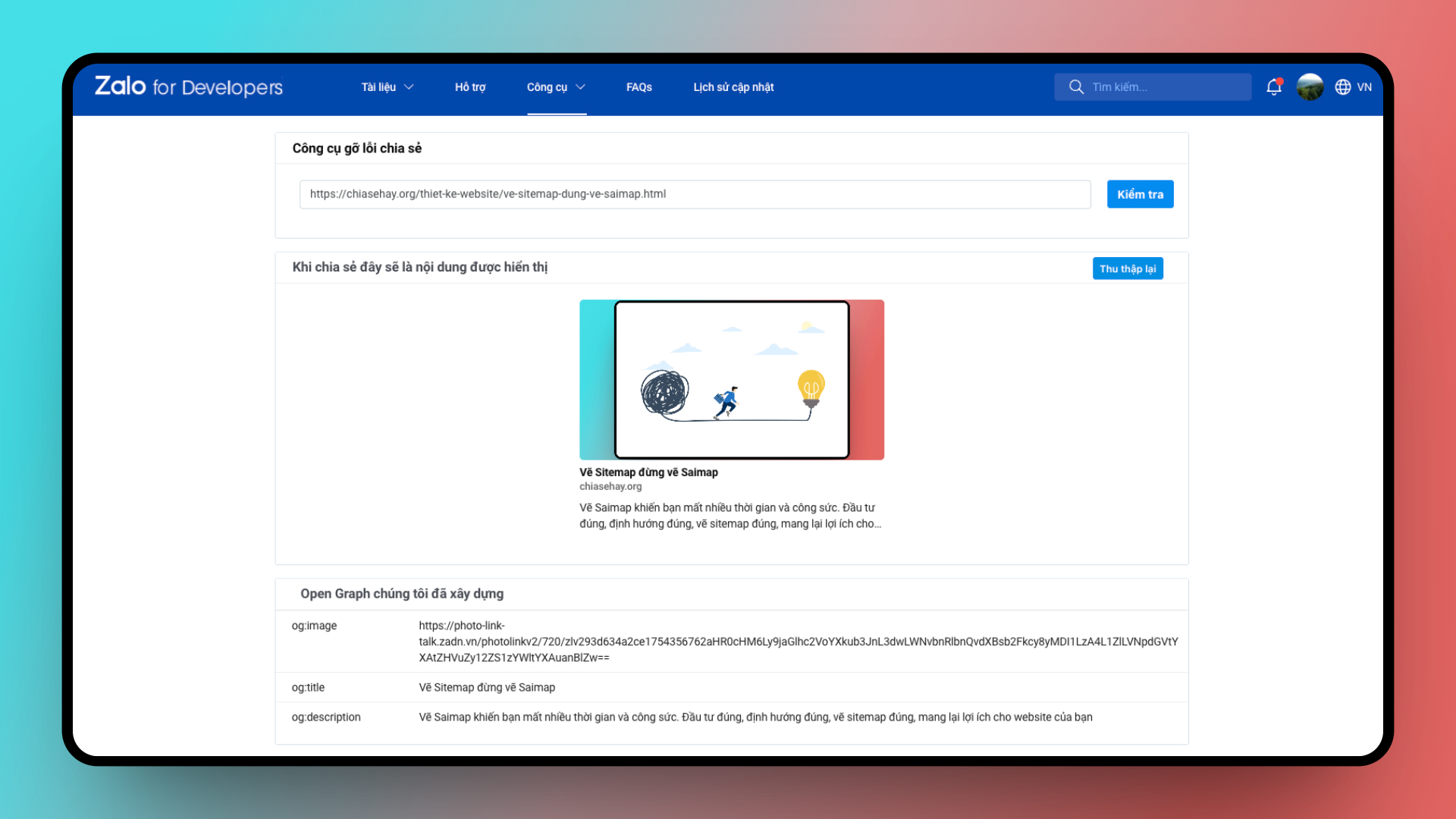 Ảnh thumbnail không hiển thị khi share link website trên zalo?