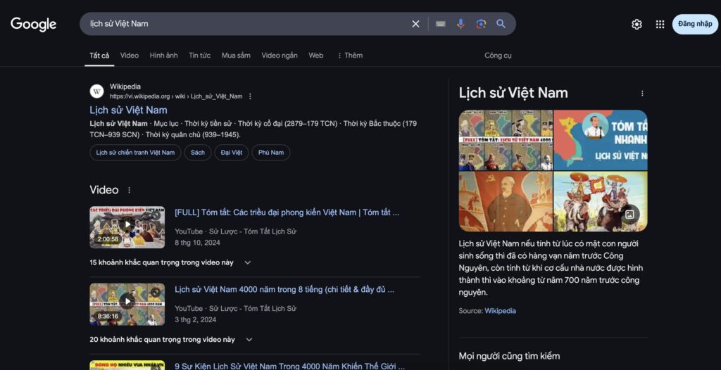 Ví dụ SEO thành công của Wikipedia trên Google Search Ví dụ SEO thành công của Wikipedia trên Google Search